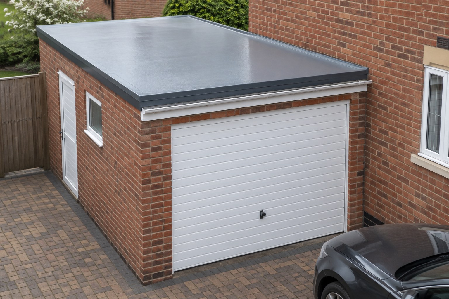 GRP fibreglass flat roof on a brick garage