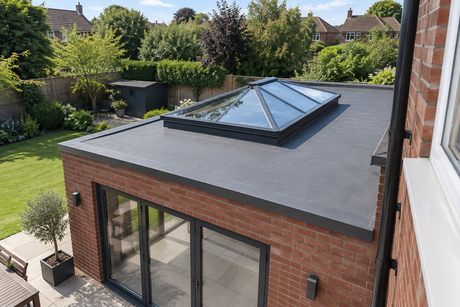 Flat roof with roof lantern skylight