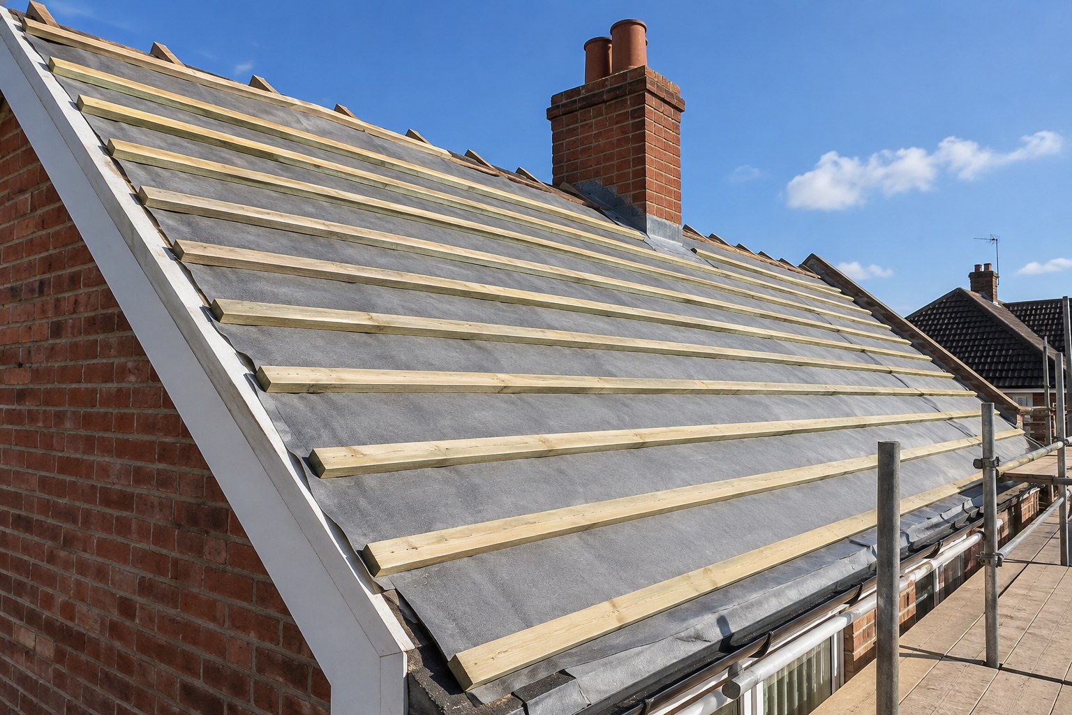 New battens and membrane during a full reroof